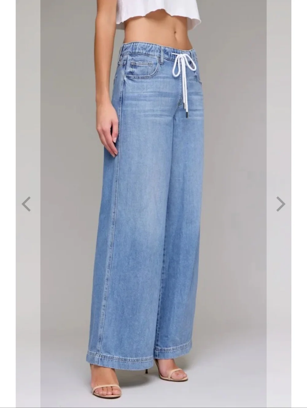 Wide Leg Light Blue Drawstring Jeans - Picture 3 of 11